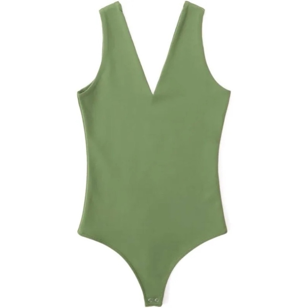 Abercrombie & Fitch Olive Green V-Neck Bodysuit